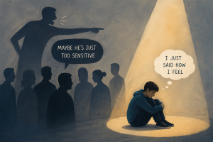 llustration showing emotional awareness being dismissed as too sensitive