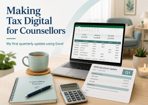 Making Tax Digital for counsellors using Excel for a first quarterly MTD update